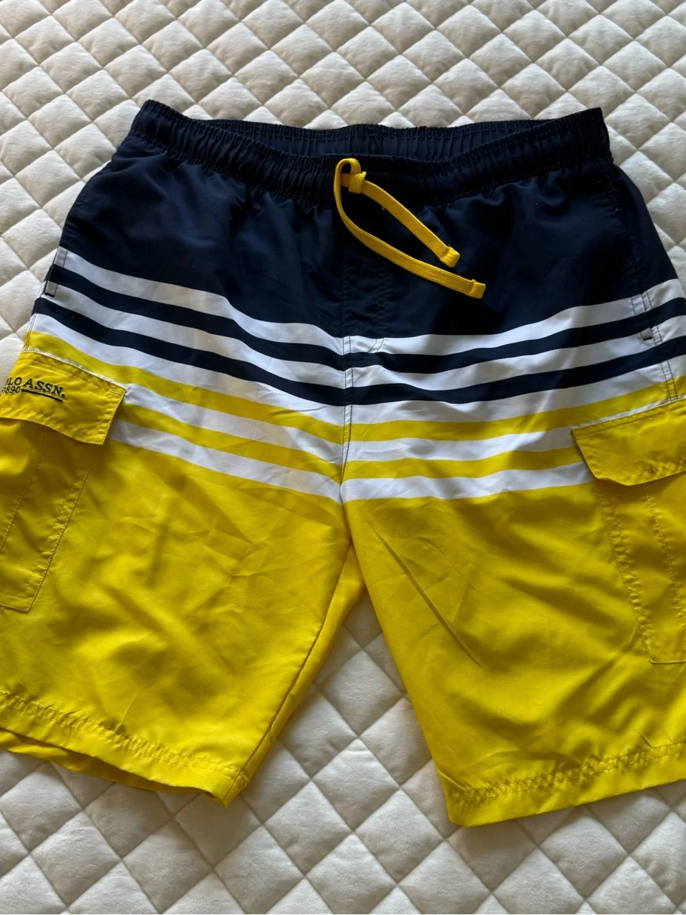 Polo Ralph Lauren Striped Cargo Swim Trunks Men's Size XL Navy Yellow